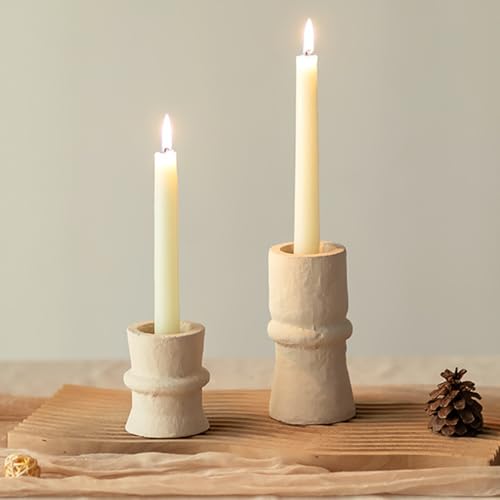 Romadedi Candlestick Holders Boho Decor: Taper Candle Holders Paper Mache for Living Room Modern Decorations White Candle Stick Dining Table Centerpiece Fireplace Home Decoration Beige - color: White