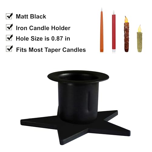 CVHOMEDECO. Primitive Iron Taper Candle Holders Vintage Black Candlestick Holders for Halloween Christmas Dining Room Home Decor. Set of 3, Star Base. - color: Star 3 Pcs