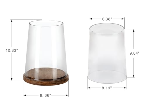 8" Wide Glass Hurricane Candle Holders with Handmade Sturdy Glass Sleeves and Vintage Natural Wood Base for Pillar Candle & Plants, Industrial, Farmhouse, Display Cloche Bell Jars, Table Centerpiece - color: Vintage Natural, size: 8.5"x11"