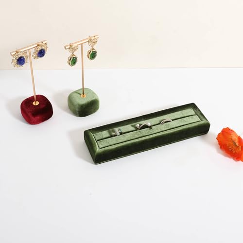 Velvet Ring Storage Organizer, Jewelry Display Holder with Slots for Show, Velvet Jewelry Ring Stand for Selling【Green】 - color: Green