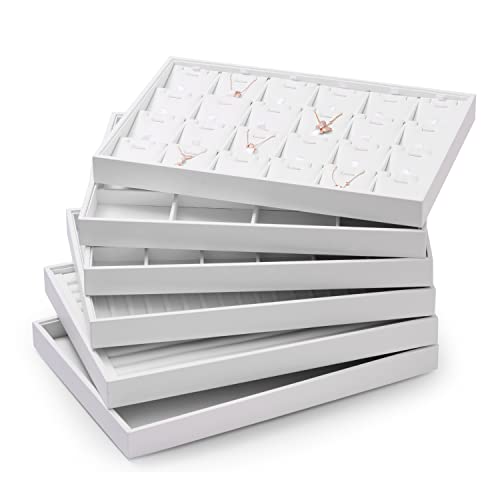 White Jewelry Display Organizer Tray Stackable Premium PU Leather 24 Grid Trinket Earring Ring Organizer Tray - size: 24 Grid