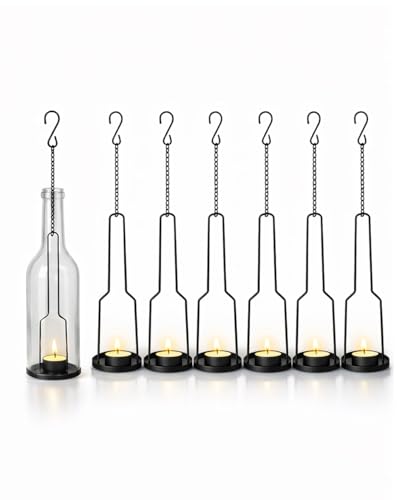AceList 6 pakes Wrought Iron Hanging Candelabra, Matte Black Finish Decorative Candle Holder for DIY Lighting Wine Bottle Jar Perfect DIY Birthday Gift Party Lantern Lamp Garden Porch - color: 3.0" Diameter - Black, size: Pack of 6