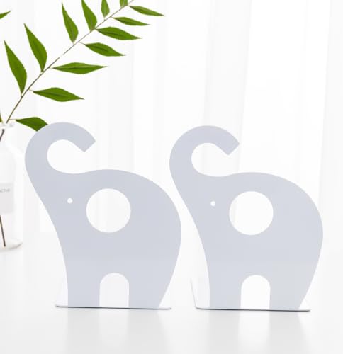 Wendin 1pair Cute Elephant Nonskid Bookends Art Bookend (White) - color: White