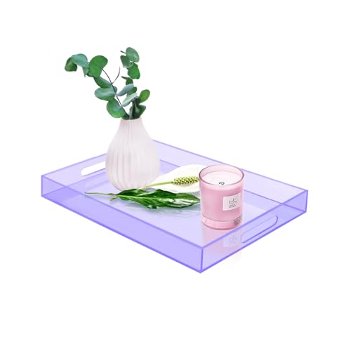 SetGame Acrylic Serving Tray with Handles, Bathroom Desktop Decorative Storage Arylic Trays, Simple Vanity Tray Food Tea Fruit Dinner Snack Tray for Bar Kitchen Party - color: Purple