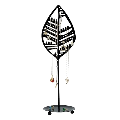 Half RoomJewelry Organizer Jewelry Stand Jewelry Holder Organizer, Necklace Organizer with Ring Tray, Sturdy Jewelry Hanger for Necklace，Jewelry Tower Storage Rack Tree for Bracelets Earrings Rings - color: A Black