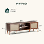 ZttRiee TV Stand for TVs up to 65'', Entertainment Center With Rattan Door, Shelves & 2 Cabinets, Long Boho Media Console for Living Room, Walnut - color: Walnut