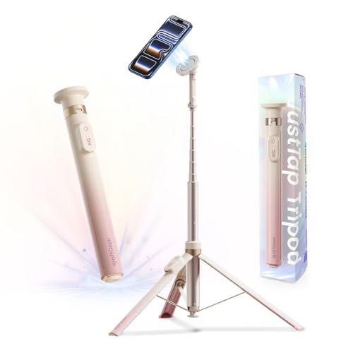 KraftGeek Magnetic Phone Tripod for iPhone MagSafe – 66'' Auto-Open Selfie Stick with Remote, Cell Phone Tripod Stand for Video Recording, Vlogging & TikTok (Ombré Peach) - color: Ombré Peach
