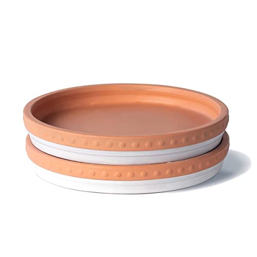 YBX 8-inch Plant Saucer Premium Terracotta Saucer Round Ceramic Plant Trays, Pack of 2 (White/Terracotta) - color: White/Terracotta