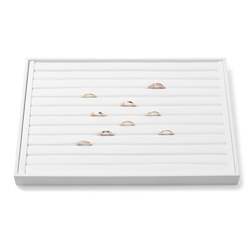 11 Slots PU Leather Ring Earrings Organizer Trays Jewelry Trays For Rings Earring Coins Brooches Holder Storage Display (White) - color: White, size: 11 Slot