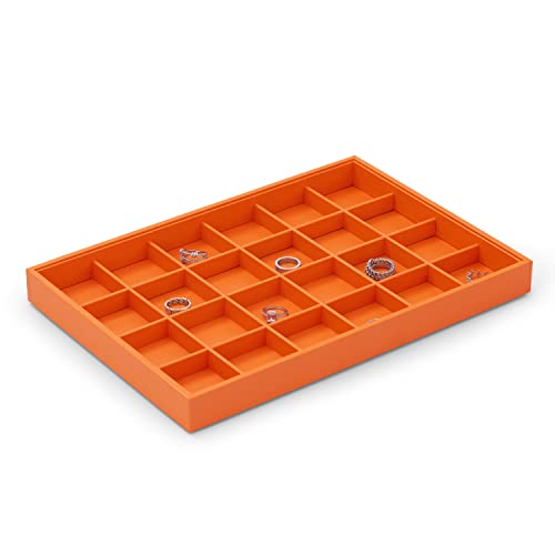 Oirlv Luxury Leather Ring Tray 24 Grid Jewelry Drawer Organizer Stackable Jewelry Trays Ring Earring Storage - color: Orange, size: 24 Grid Tray