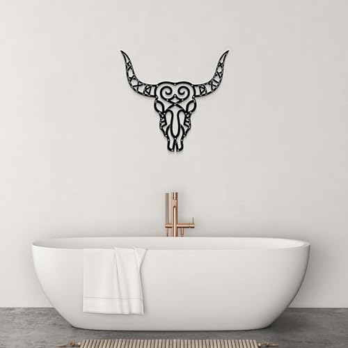 GlintHome Western Decor - Black Metal Wall Art Southwestern Living Room Decor Cow Skull Rustic Artwork for Bedroom Offcie Country Room Decor - color: Black-4, size: Small