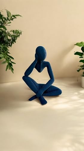Rivon Creations Ponder Minimalist Sculpture, Modern Abstract Home Decor, 3D Printed Art (Bleu) - color: Bleu