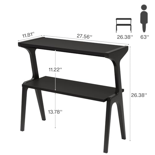 Tribesigns Solid Wood End Table, Modern Side Table for Couch, 2-Tier Narrow Tall End Table, Long Bedside Table for Living Room, Bedroom, Black - color: Black