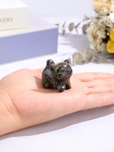Top Plaza 1 PC Dragon Bloodstone Crystal Cute Cat Figurine Gifts Carved Healing Lucky Home Decor Natural Gemstone Cats Collectibles Pocket Sculpture for Cat Lovers - color: Dragon Bloodstone