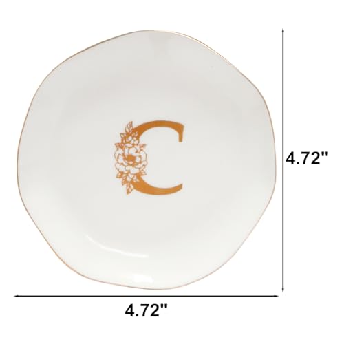 Ceramic Jewelry Tray Initial Ring Dish Personalized C-Monogrammed Engagement Wedding Gifts,Decorative Jewelry Holder for Friends,Sister,Birthday Mother's Day Christmas for Women,Ceramic White - style: C