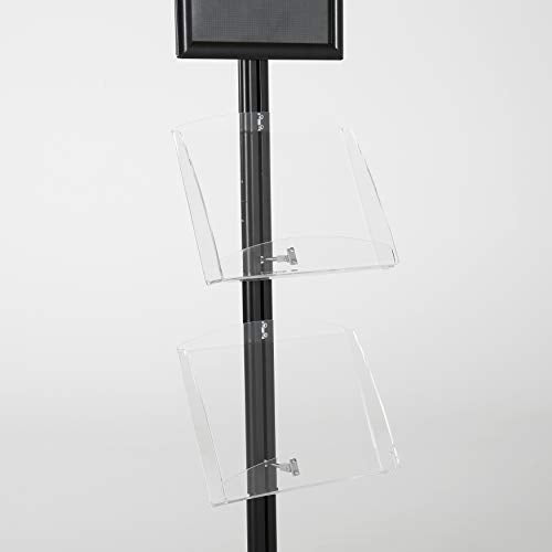 M&T Displays Free Standing Aluminum Display Stand Single Sided Document Brochure Sign Holder Front Loading Portrait Landscape Black Snap Frame 1x(11x17) 2 pcs Clear Acrylic Shelves 8.5x11 Inch - color: Black