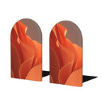 Deep Orange Abstract Waves Gold Foil Luxury Bookends for Shelves 2 Pcs Wooden Book Stopper Organizer for Home Office Libraries