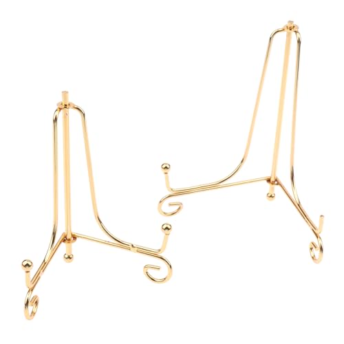 Gold Iron Display Stand Craft Bracket Book Holder Photo Pedestal Bowl Dish Frame Picture Plate Rack Easel Storage Decoration（6in） - size: Large