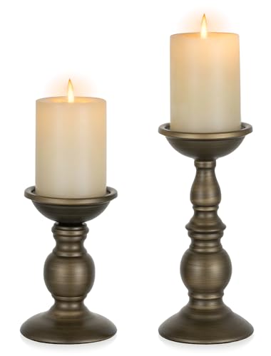 Bronze 2 Pcs Iron Pillar Candle Holders, Most Ideal for 3" Pillar Candles, Gifts for Wedding, Party, Home, Spa, Reiki, Votive Candle (S + L) - color: Bronze, size: S + L