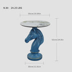 Modern Accent Table Living Room Horse Statue Blue and White Contemporary‌ Faux Marble Night Stand Side Table with Horse Head Base Reception Area & Bedroom（Width 19.69" ——Tall 24.8"） - style: Blue white horse head table