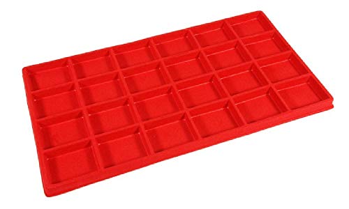 888 Display USA - 3 Pcs Red 24 Slot Coin Jewelry Showcase Display Tray Flocked Inserts - color: Red
