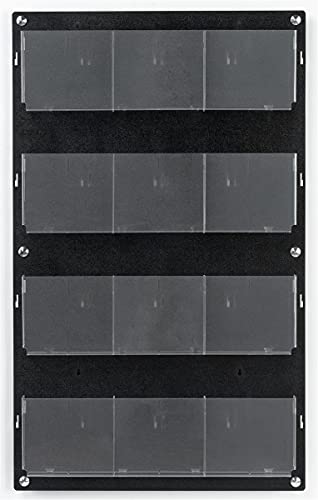 Displays2go Wall Pamphlet Display, Acrylic, 12/24 Adjustable Slots, Aluminum Standoffs - Black (2RP12BLK) - color: Black, size: 12 Pockets
