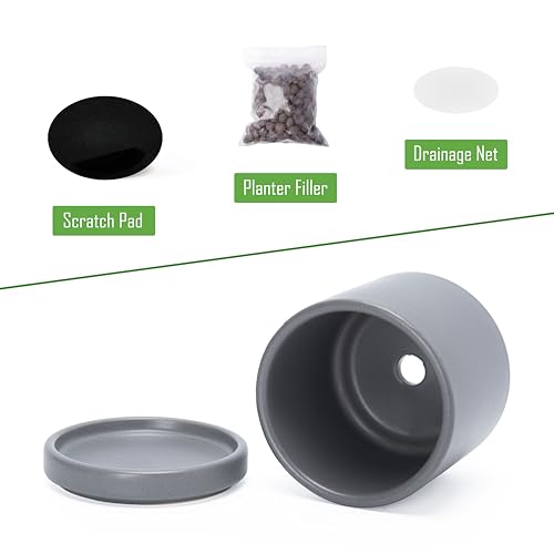 D'vine Dev Set of 2 Plants Pots, 3.5 Inch Ceramic Planter Pot for Plants with Drainage Hole and Saucer, Speckled Grey, 94-V-A-3 - color: Gray, size: 3.5 Inch