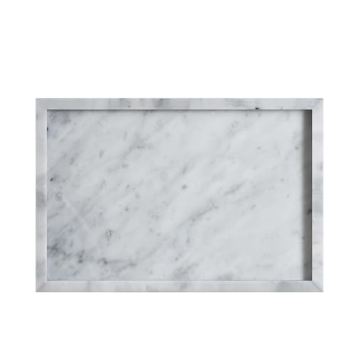 Large Bathroom Vanity Tray, Real Natural Marble Tray 12 inch, Carrara White Stone Toilet Tank Trays, Modern Dresser Trays, Countertop Organizer for Kitchen Counter, Soap Dispenser - color: Carrara White 12-in Rect