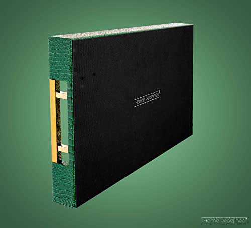 Luxury Modern Elegant 17.5"x12" Rectangle Crocodile Green Faux Leather Decorative Tray Ottoman Coffee Table Living Room Decor Kitchen Serving Tray with Gold Polished Metal Handles by Home Redefined - color: Crocodile Green/Gold