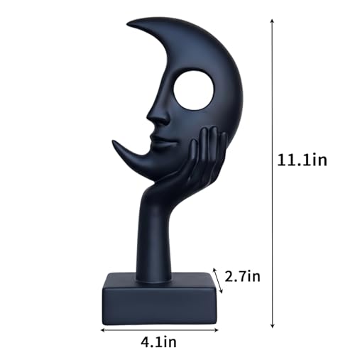 Thinker Statue, Abstract Moon face Black Sculpture, Modern Home Decor Ornament, Suitable for Office, TV Cabinet, Desk, Study, Fireplace Mantel, Resin Statue - color: Black, size: Large