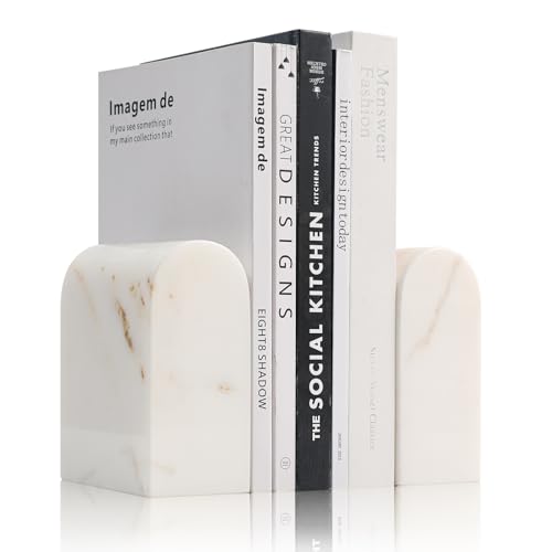Luxury Marble Bookends for Shelves, 13LB Heavy Duty Marble Book Ends for Heavy Books, Stone Bookends Decorative, Polished, Calacatta Gold Arch, Set of 2 - color: Calacatta Gold, size: 2.5×4.7×5.7 Inch