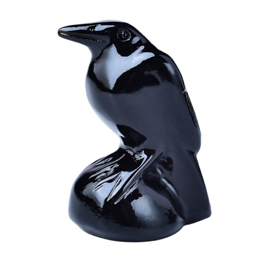 Natural Obsidian Crystal Raven Statue 2" Healing Crystal Handmade Sculpture Lucky Guardian Pocket Statues Reiki Meditation Office Home Decoration Gift - color: Obsidian