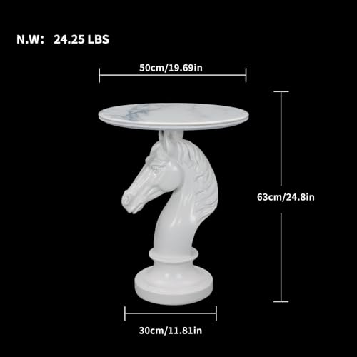 Modern Accent Table Living Room Horse Statue White Contemporary‌ Faux Marble Night Stand Side Table with Horse Head Base Reception Area & Bedroom（Width 19.69" ——Tall 24.8"） - style: White horsehead table