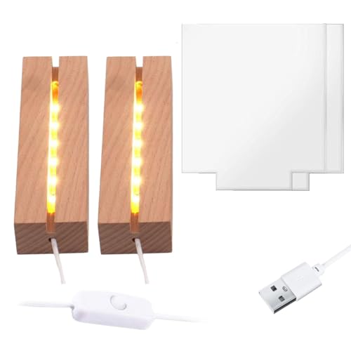 2Pcs 6" Wood LED Light Base with Blank Acrylic Sheet Clear Cast Plexiglass for LED Light Base Signs DIY Display Projects Craft-Warm Light - color: Warm Light, size: 2PC 6" + AS