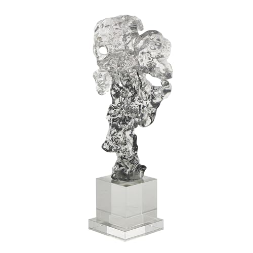 Deco 79 Glass Abstract Handmade Decorative Sculpture Freeform Home Decor Statue with Clear Square Base, Accent Figurine 8" x 4" x 15", Clear - size: 8" x 4" x 15"