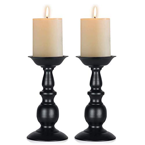 2 Pcs Black Pillar Candle Holders, Most Ideal for 3" Pillar Candles, Gifts for Wedding, Party, Home, Spa, Reiki, Votive Candle (2 x L) - color: Black, size: L + L