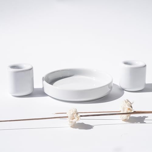 Unity Candle Holders and Vase Set, White Porcelain Candleholders for Taper Candles and Vase for Pillar Candle, Set of 3, Minimalist Round Ceramic Candle Holders, Great for Wedding Candle Set