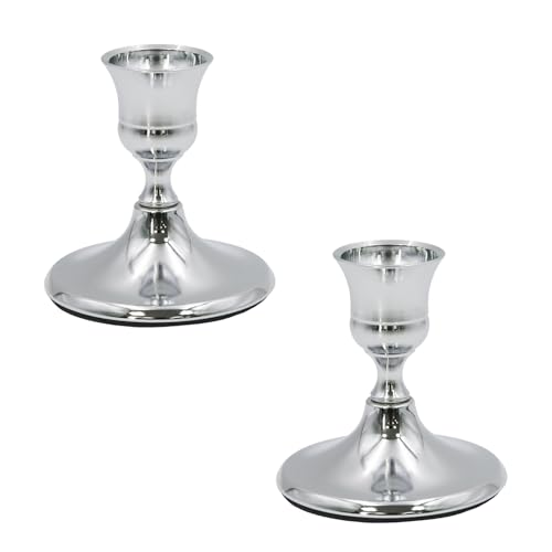 2 Pcs Silver Taper Candle Holders 2.8 Inch Vintage Short Skinny Metal Candlestick Holders for Table Centerpieces - color: Silver
