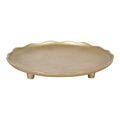 Kate and Laurel Alessia Modern Decorative Scalloped Round Footed Metal Tray; 16 Inch Diameter; Gold; Food-Safe Cast Aluminum Pedestal Transitional Tray with Rough Texture and Deckled Edge - color: Gold