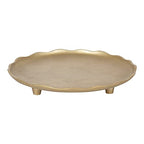 Kate and Laurel Alessia Modern Decorative Scalloped Round Footed Metal Tray; 16 Inch Diameter; Gold; Food-Safe Cast Aluminum Pedestal Transitional Tray with Rough Texture and Deckled Edge - color: Gold
