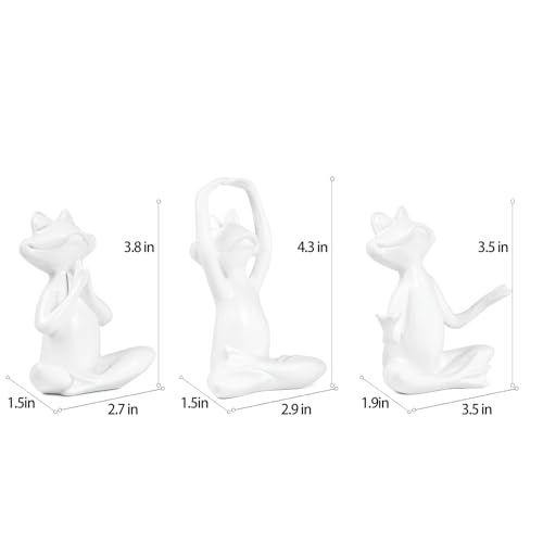 Suoedd White Frog Figurines Yoga Decor Set of 3 –Frog Yoga Statues for Modern Living Room Table Office Bookshelf Shelves Home Sculptures Decor - color: White Frog-3