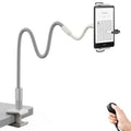 SAIJI Gooseneck Kindle Holder With Remote Page Turner, Tablet Holder for Bed, 39.3 in Flexible Lazy Arm，Free Hands Kindle Accessories, Leather Tablet Stand For Reading In Bed,Fits 4.7-11" Devices,Gray - color: Grey
