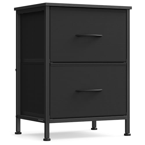 SONGMICS Dresser for Bedroom, Chest of Drawers, Nightstand, Steel, MDF, 2 Non-Woven Fabric Drawers, Storage Organizer Unit, Closet, Entryway, Ink Black and Ebony Black ULGS312B01S - color: Ink Black + Ebony Black, size: 1 Pack
