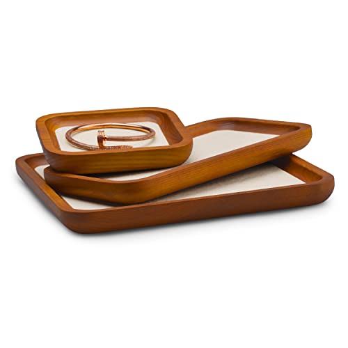 Oirlv Solid Wood Jewelry Display Tray Small Jewelry Tray Rings Earrings Bracelets Necklace Holder Organizer(Small, Creamy-white) - color: Creamy-white, size: 3.93"x 3.93"x 0.59"