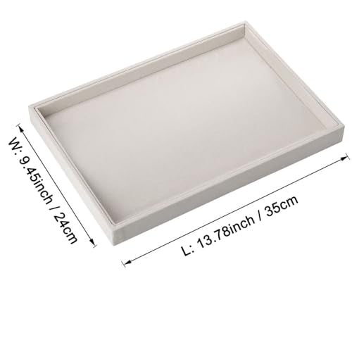 Mornajina 13.8" x 9.5" Velvet Jewelry Tray Jewelry Display Tray Flat Tray, Stackable Empty Plate Trays for Earrings Necklaces Bracelet Rings Display Showcase - Beige - color: Beige, size: Flat Tray 13.8"x9.5"