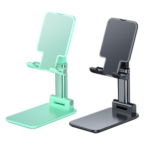 2 Pcs MT-6 Cell Phone Holder, Adjustable Angle and Height, Anti-Slip Silicone Pad, Foldable and Portable, Compatible with 4-8 Inch Devices(Black+Green) - color: black&green