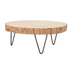 Creative Co-Op Large Paulownia Wood Pedestal with Metal Legs - color: Raw Finish, size: 11"