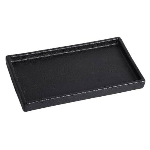 Bathroom Vanity Tray - 11'' Ceramic Rough-Textured Rectangle Countertop Tray, Heavy-Duty Perfume Organizer Plate, Jewelry Ring Tray, Kitchen Soap Dispenser Stone Trays, Black - color: Black