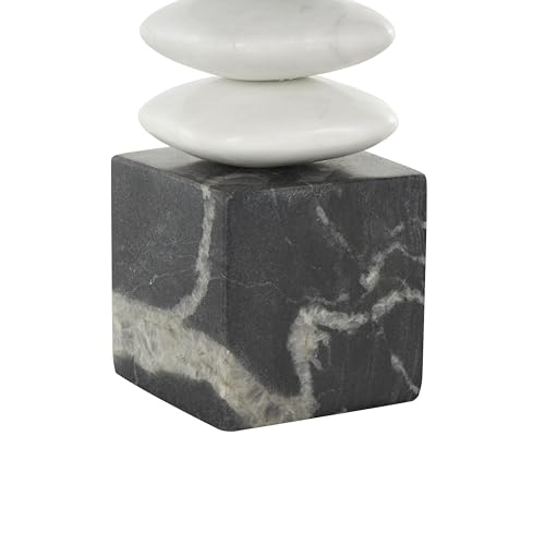 Deco 79 Marble Abstract Decorative Sculpture Stacked Stone Home Decor Statue with Black Block Base, Accent Figurine 3" x 4" x 12", White - size: 3" x 4" x 12"