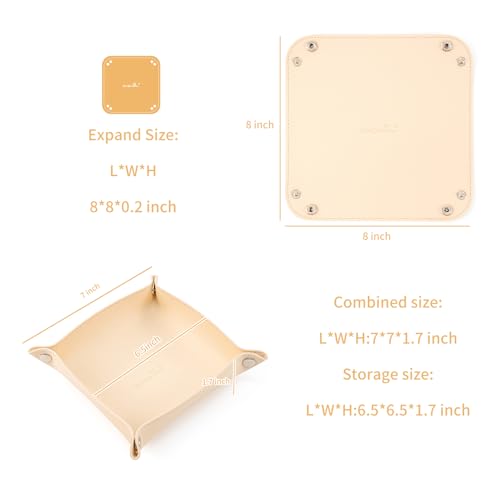 SANQIANWAN PU Leather Arc Edge Jewelry Valet Tray for Man and Women, Portable Mini Entryway Table Tray Bedside Nightstand Desk Tray Small Travel Dish Plate for Key,Wallet,Watch,Coin (Beige) - color: Beige